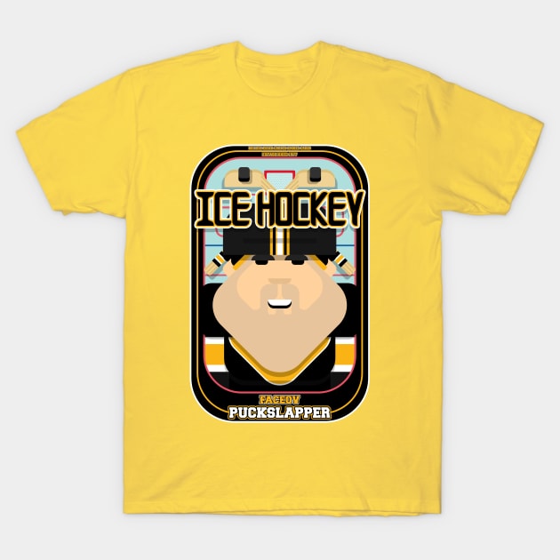 Ice Hockey Black and Yellow - Faceov Puckslapper - Victor version T-Shirt by Boxedspapercrafts